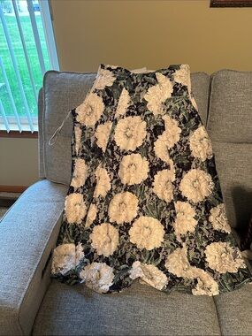 Floral Lace Overlay A-Line Skirt in Black and Cream